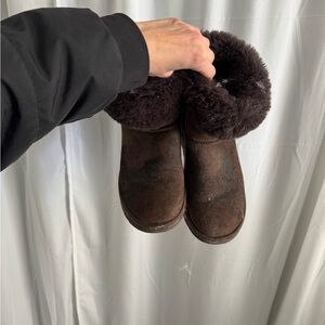 UGG Brown Ankle Boots with Fur Trim
